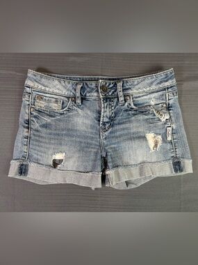 Silver Jeans Toni Distressed Denim Shorts Women’s Size 27 Y2K Cuffed